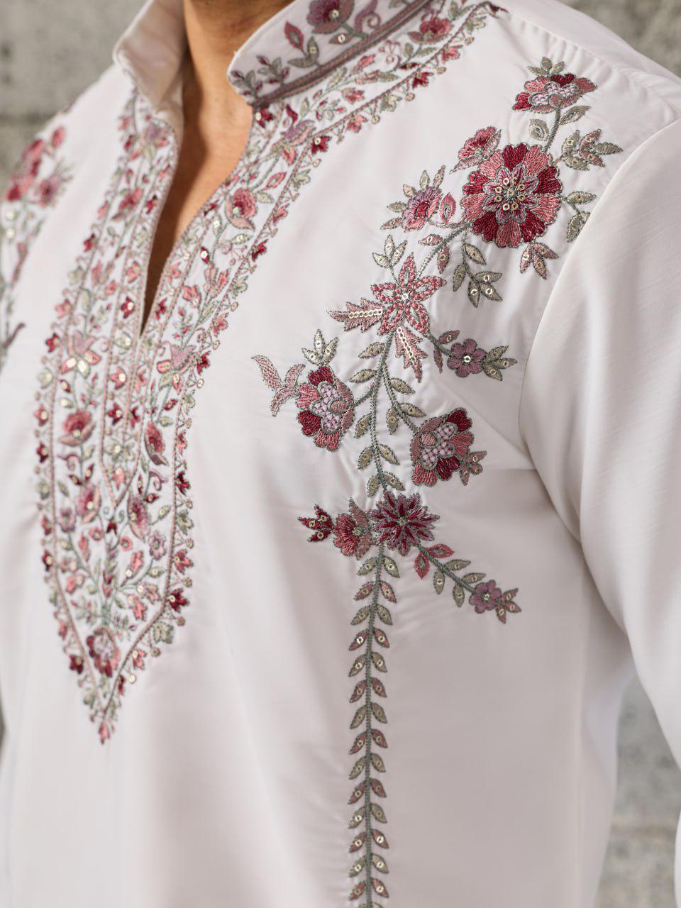 Embroidered Japanese Fabric Kurta Pant Set with Dupatta | Festive Ethnic Wear