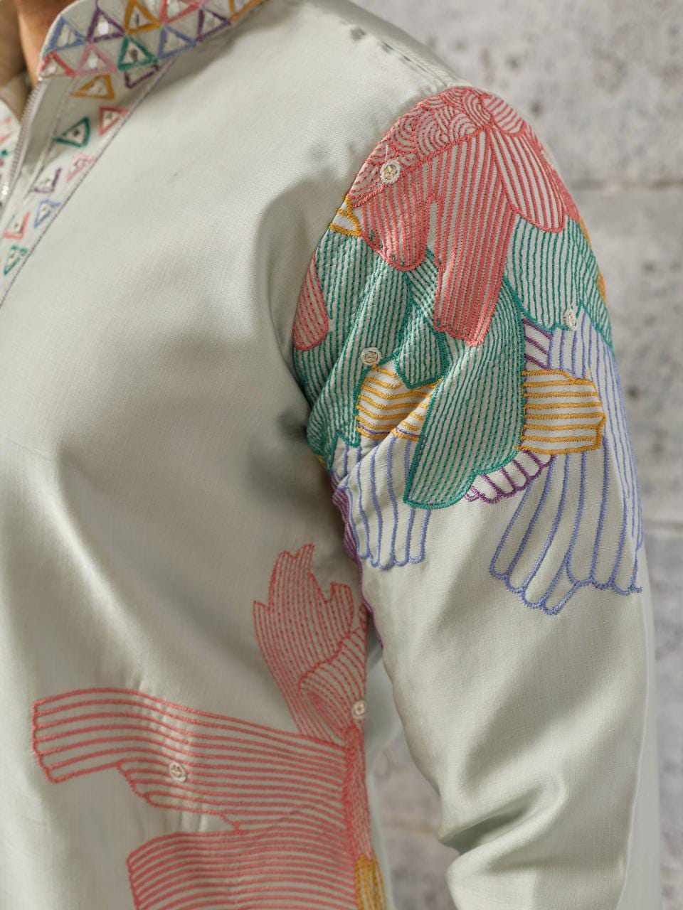 Men's Silk Kurta Pant Set | Thread Sequin Embroidery Festive Outfit
