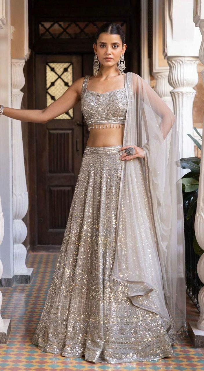 Faux Georgette Lehenga Choli Set | Sequin Embroidery, 3.5 Meter Flare, Bridal Party Wear