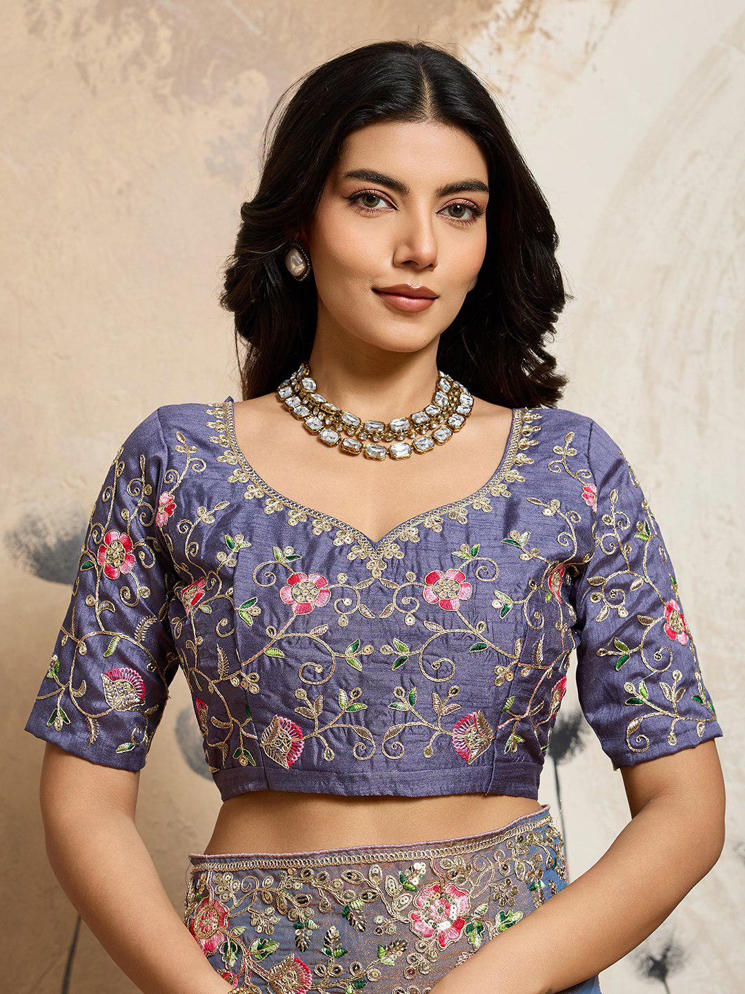 Moss Chiffon Embroidered Saree, Cutwork Border, Banglory Silk Blouse, Festive Wear