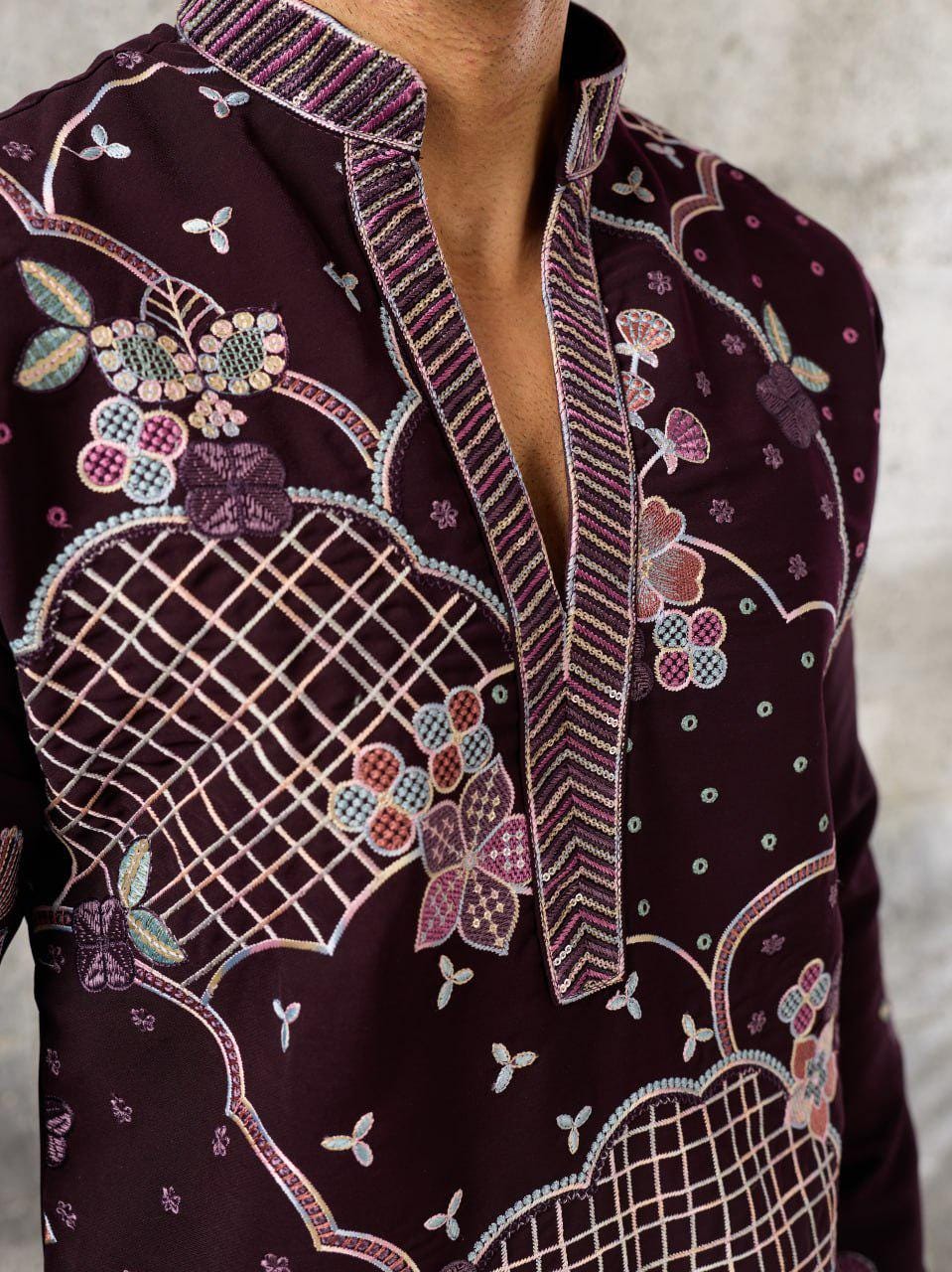 Men's Japanese Fabric Kurta Pant Set | Designer Festive Wear with Beads Work