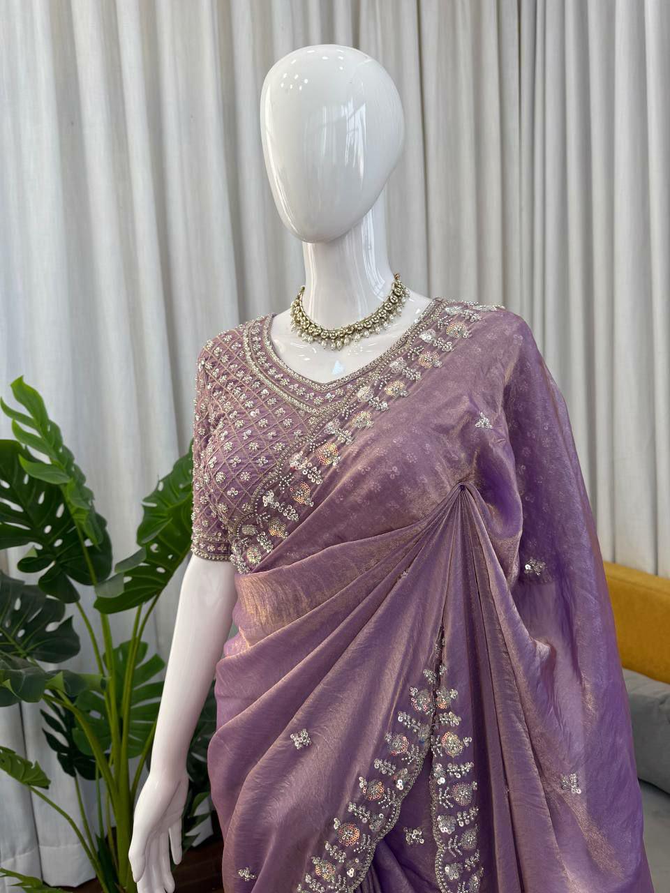 Fendy Silk Designer Saree with Heavy Beads, Thread & Sequin Work