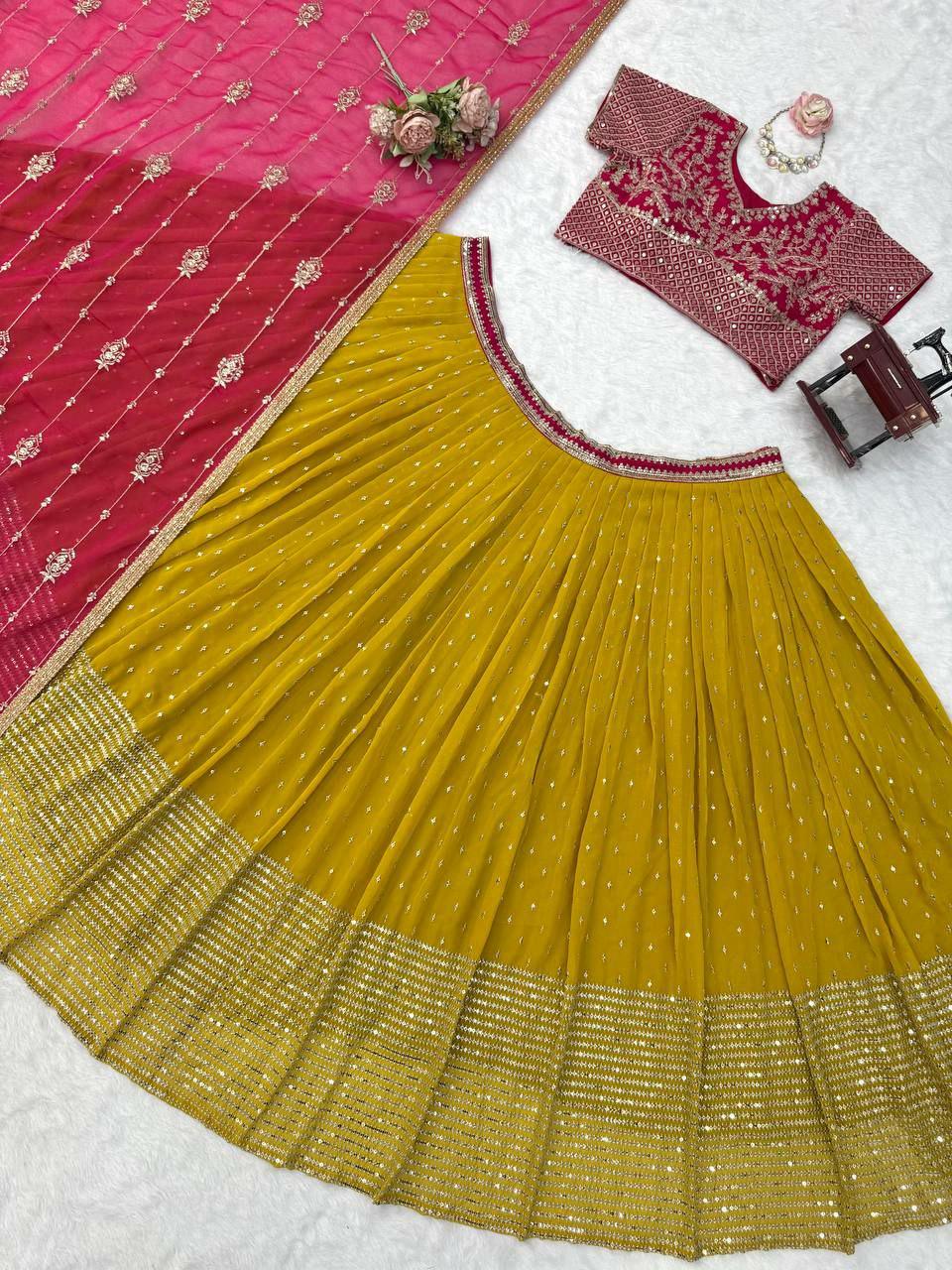 Faux Georgette Lehenga Choli Set | Thread Sequin Work, Festive Ethnic Wear