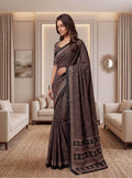 Chinon Ajrak Print Saree with Real Mirror Work | Digital Printed Indian Saree (Unstitched Blouse)