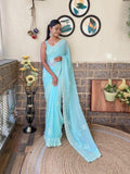 Soft Georgette Embroidered Saree | Sequin Cutwork Border, Diamond Silk Blouse, Party Wear