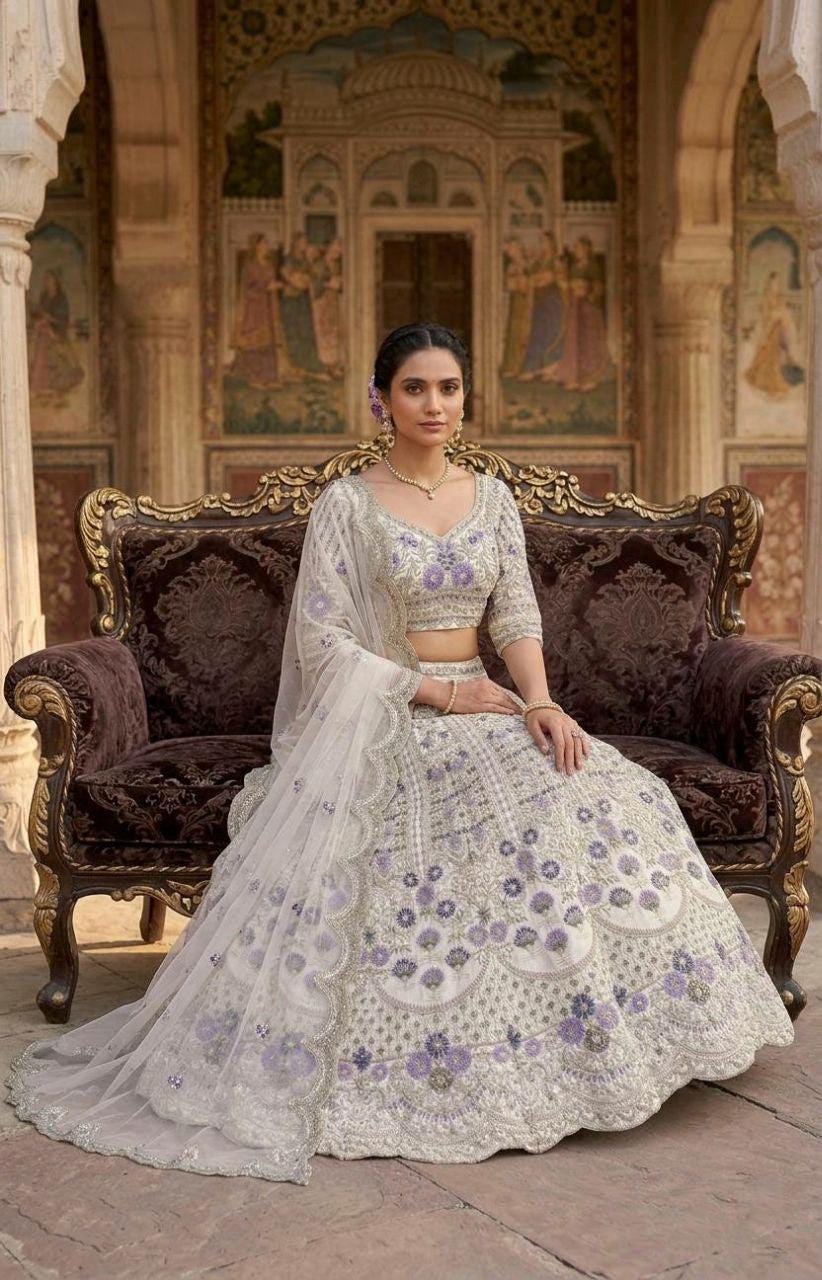 Mono Satin Silk Lehenga Choli, Butterfly Net Dupatta, Sequins Cut Work, Wedding Party Wear
