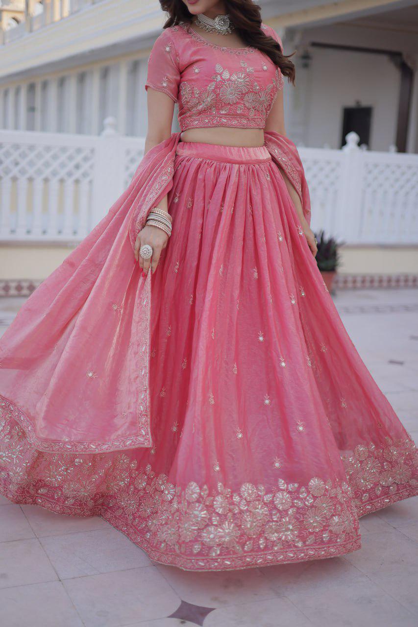 Fendi Silk Lehenga Choli Set, Sequins Zari Embroidery, Fully Stitched Wedding Outfit