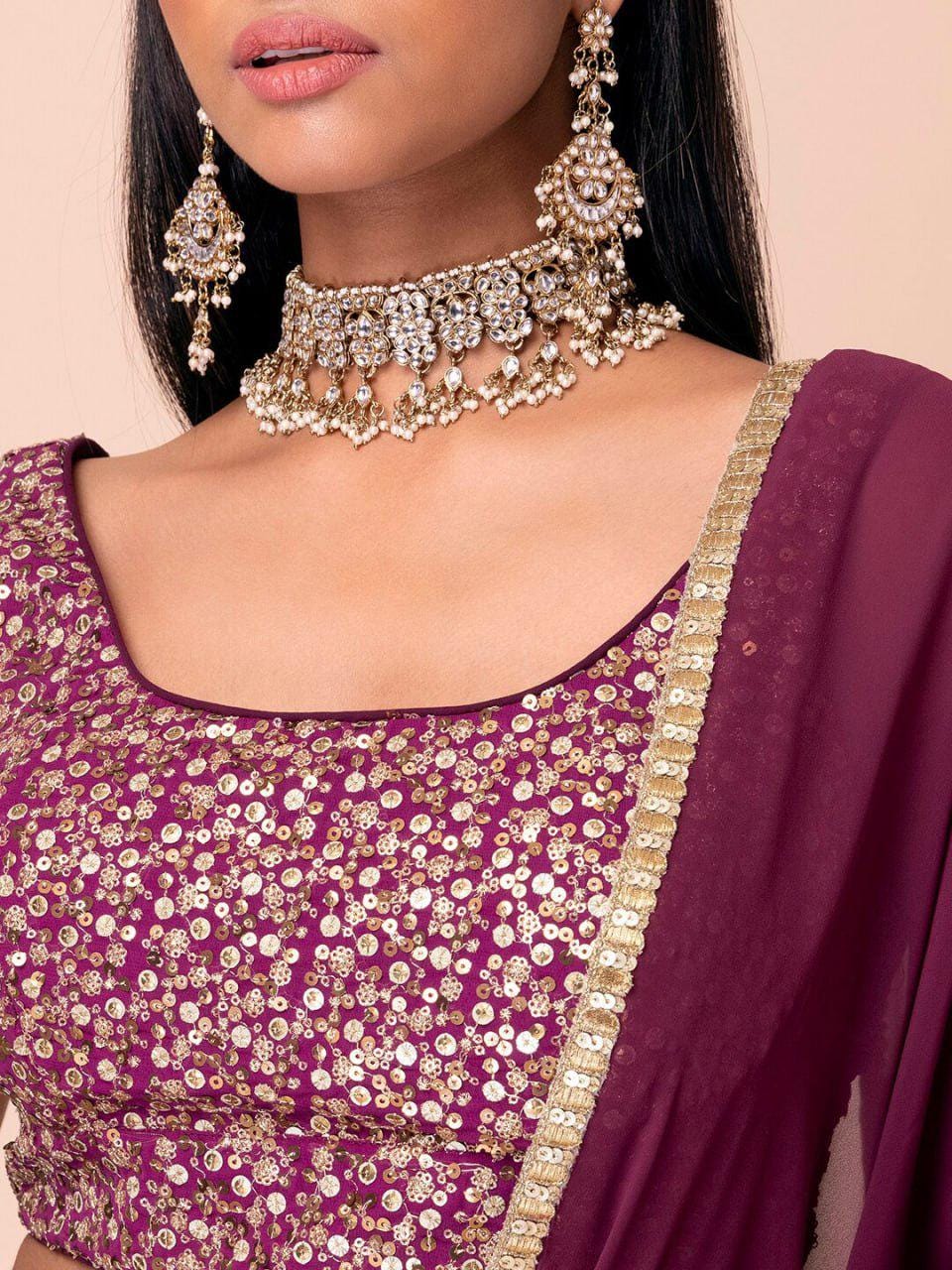 Wine Heavy Georgette Lehenga Choli | Zari Sequins Embroidered Wedding Outfit
