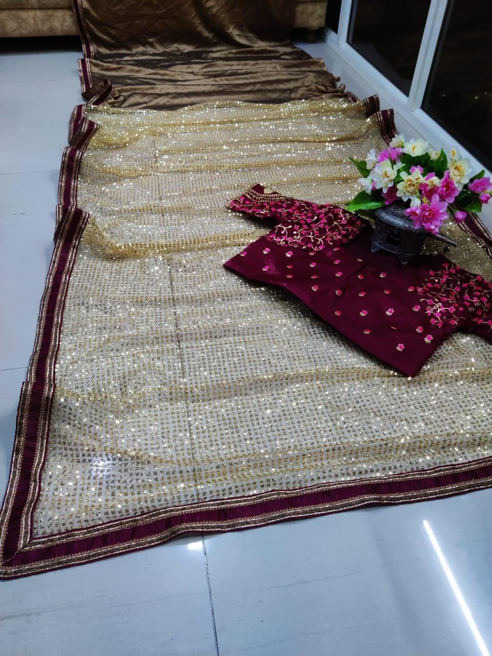 Grand Half-Half Designer Saree with Heavy Sequin Pallu
