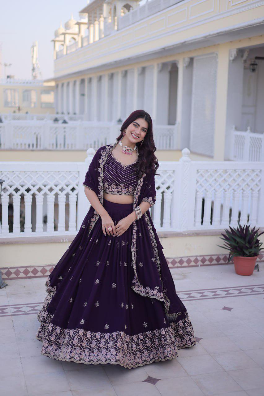 Fox Blooming Lehenga Choli Set, Sequins Zari Embroidery, Fully Stitched Wedding Outfit