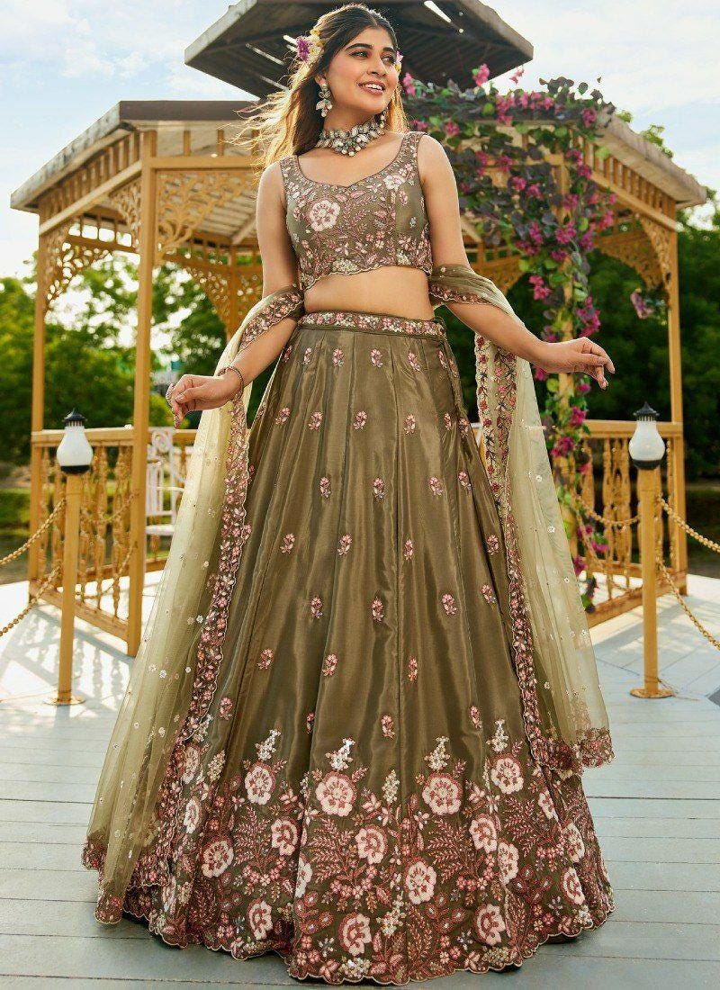 French Crepe Lehenga Choli Set | Dori, Zari, Sequin Embroidered Wedding Wear (Soft Net Dupatta)
