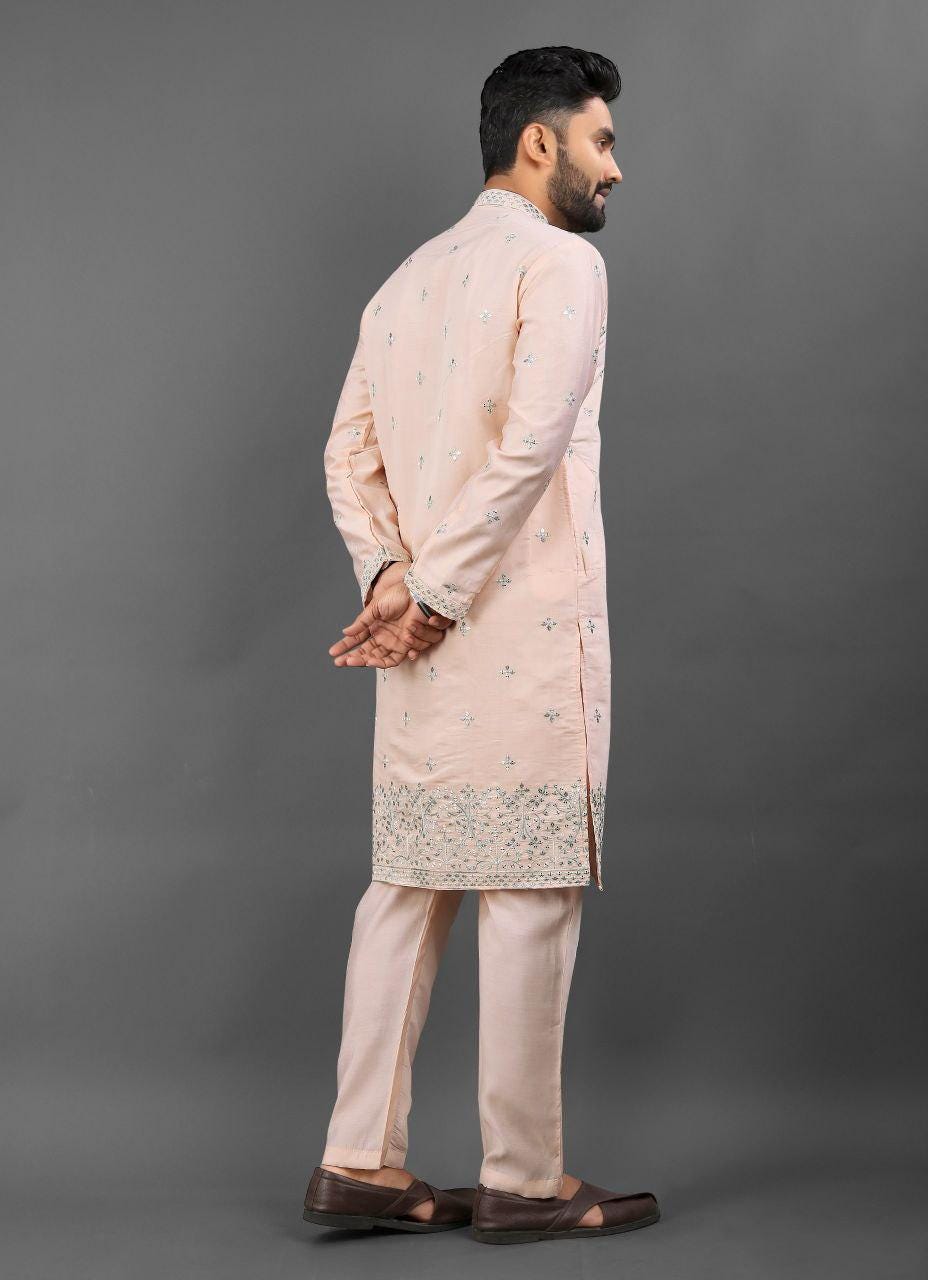 Men's Roman Silk Kurta Pajama Set | Pushpa Designer Ethnic Wear, Festive Indian Outfit