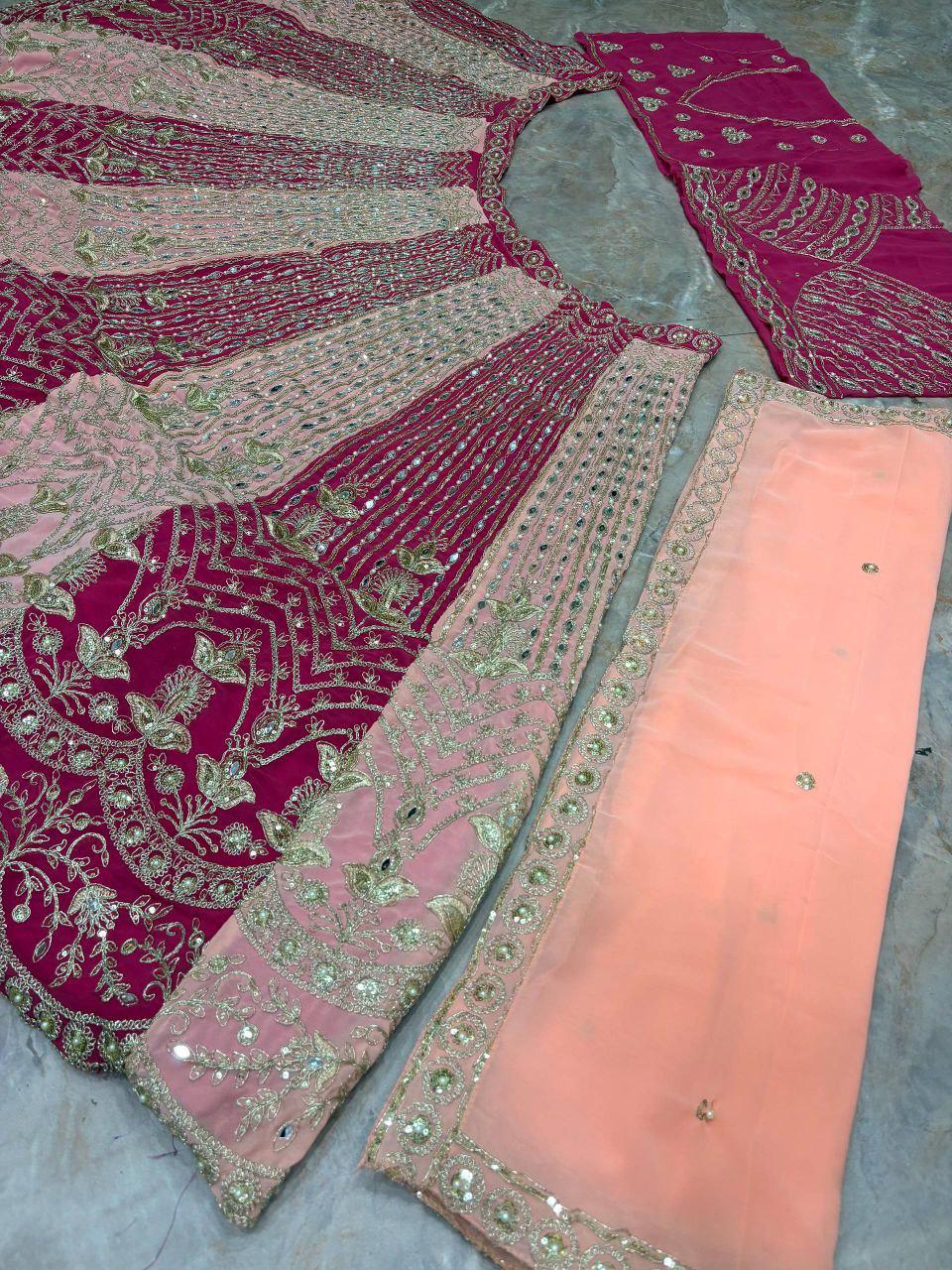 Faux Georgette Lehenga Choli, Mirror Work, Grand Flare Bridal Set