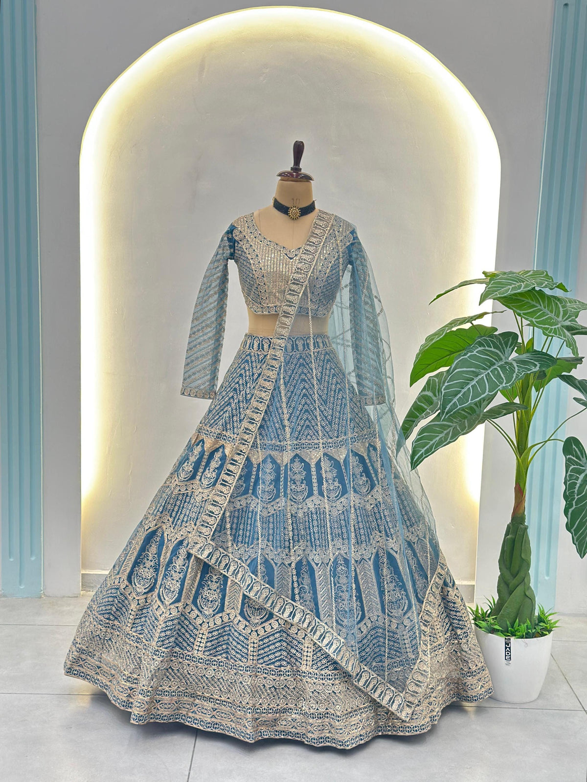 Butterfly Net Lehenga Choli Set, Sequins Jari Embroidery, Bridal Wedding Party Wear