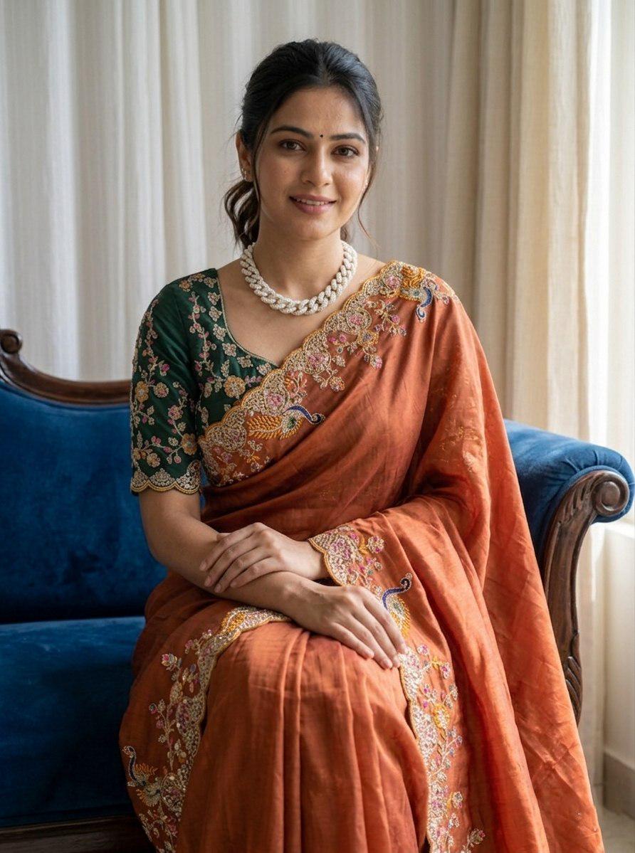 Rangoli Silk Saree | White Coding, Multi Embroidery, C-Pallu, Cutwork Border, Unstitched Blouse