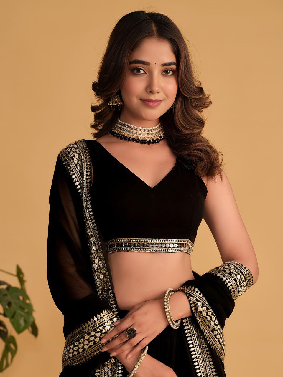 Black Georgette Lehenga Choli Set | Zari Sequins Embroidered Party Wear Wedding Outfit