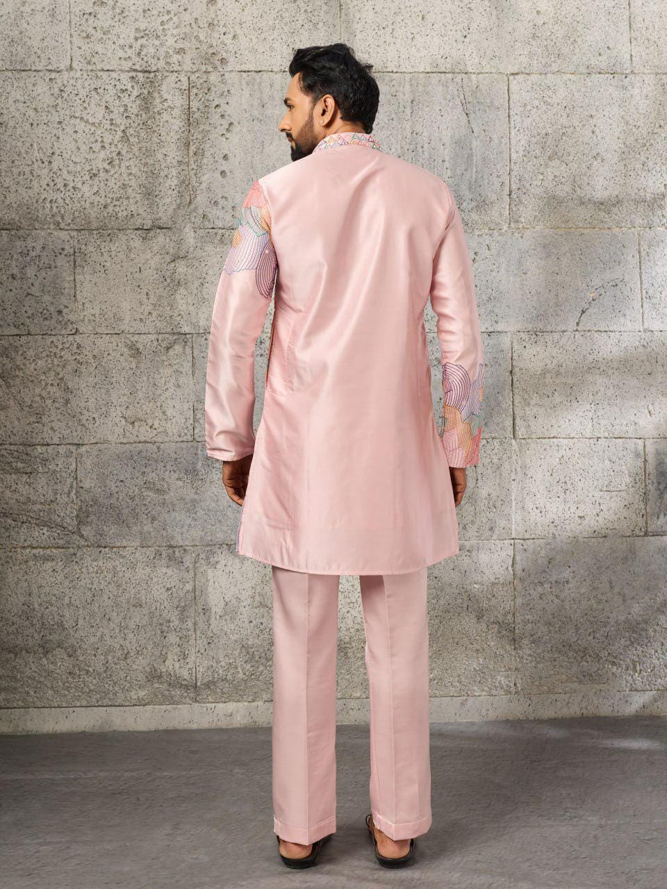 Men's Silk Kurta Pant Set | Thread Sequin Embroidery, Festive Wedding Outfit