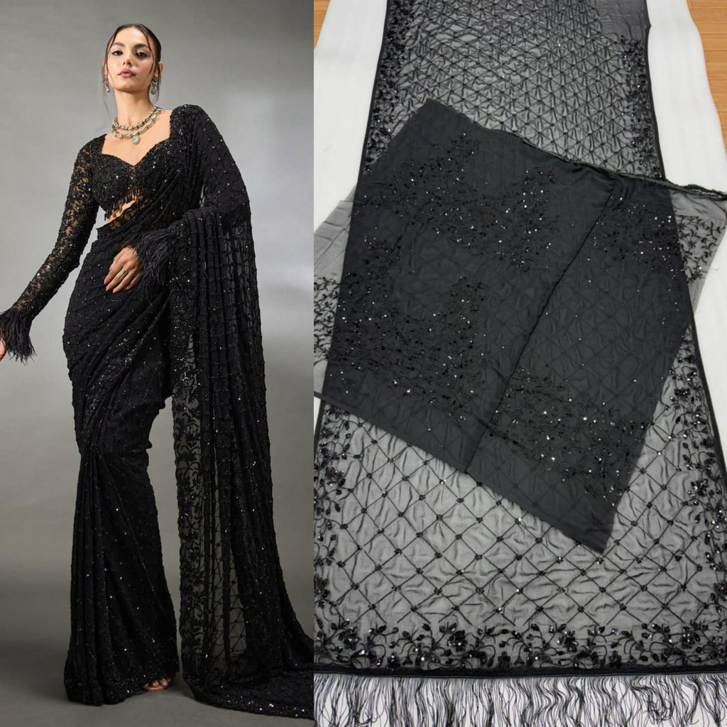 Elegant Heavy Embroidered Faux Georgette Saree