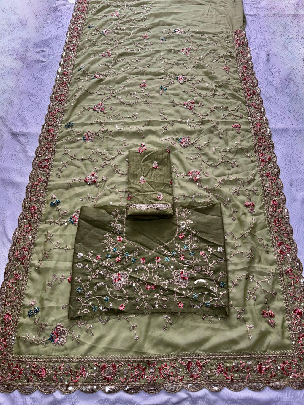 Embroidered Star Georgette Saree | Cutwork Border, Banglory Silk Blouse