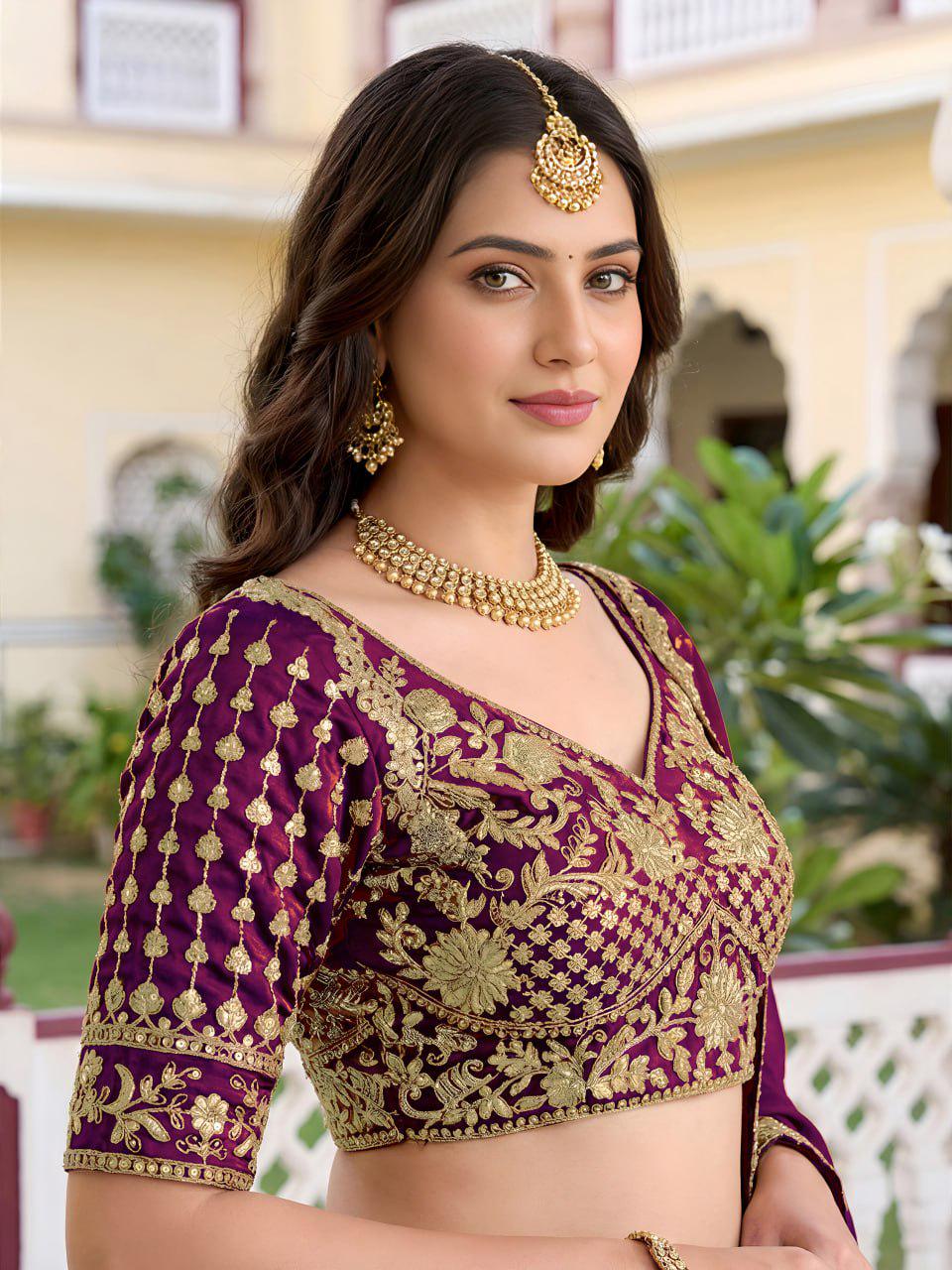 Wine Rangoli Silk Lehenga Choli Set | Zari Dori Sequins Embroidery Bridal Outfit
