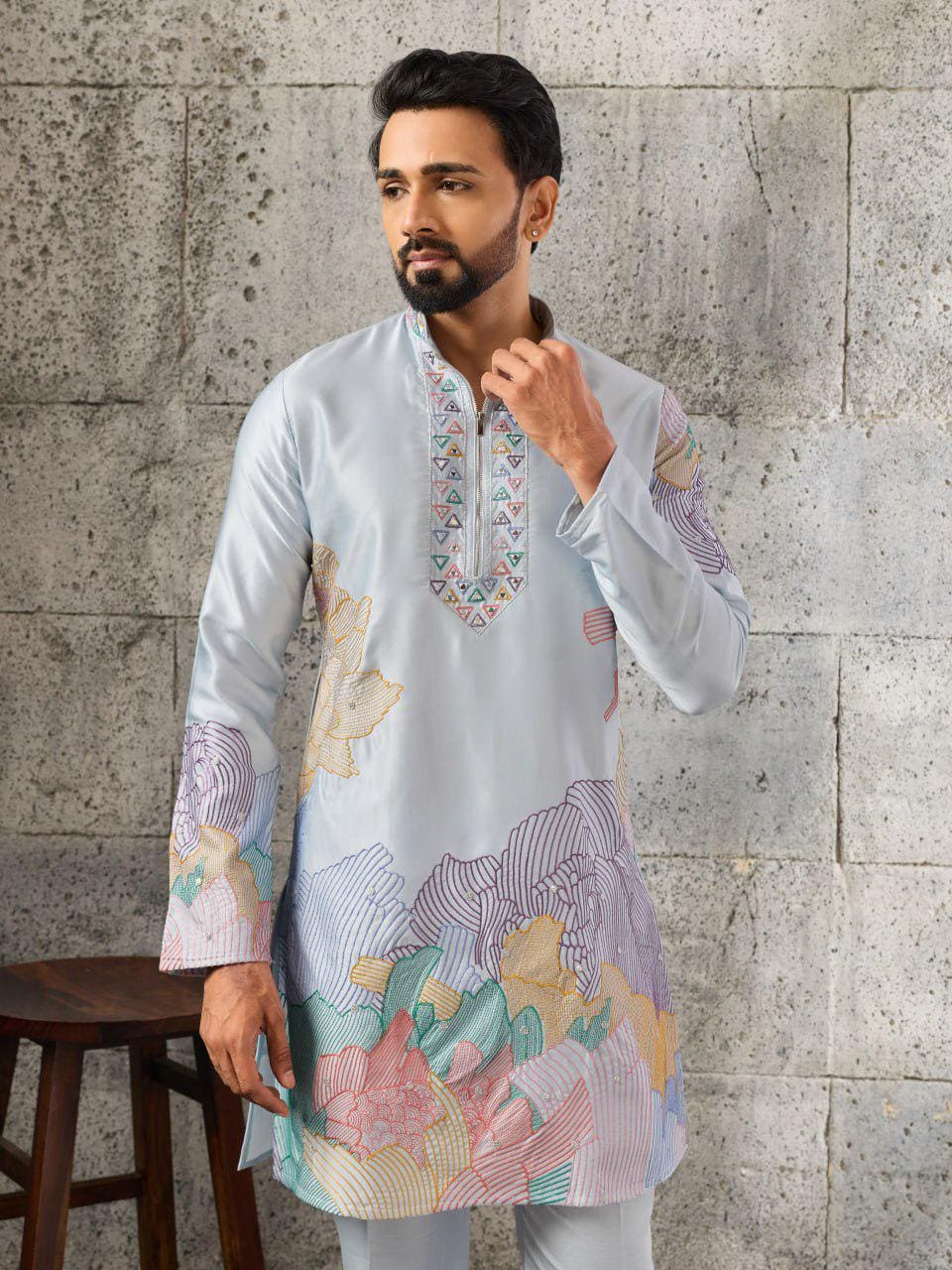 Men's Silk Kurta Pant Set | Thread Sequin Embroidery, Festive Wedding Ethnic Wear