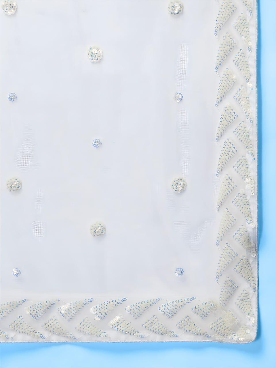 White Soft Net Lehenga Choli Set, Sequins Embroidery, Bridal Party Wear, Semi-Stitched (Wedding)