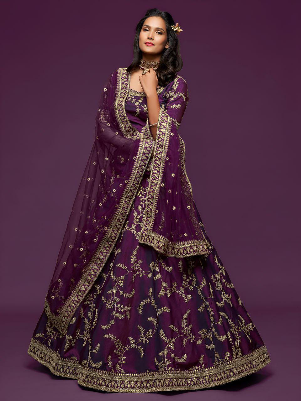 Royal Purple Art Silk Lehenga Choli Set | Zari Dori Sequins Embroidery Wedding Ensemble