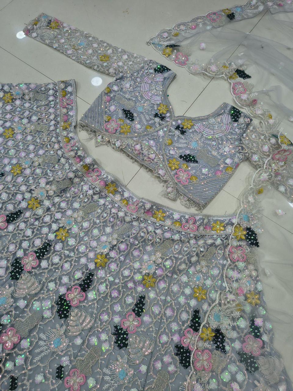 Butterfly Soft Net Lehenga Choli | Heavy Sequin Dori Embroidery Wedding Outfit
