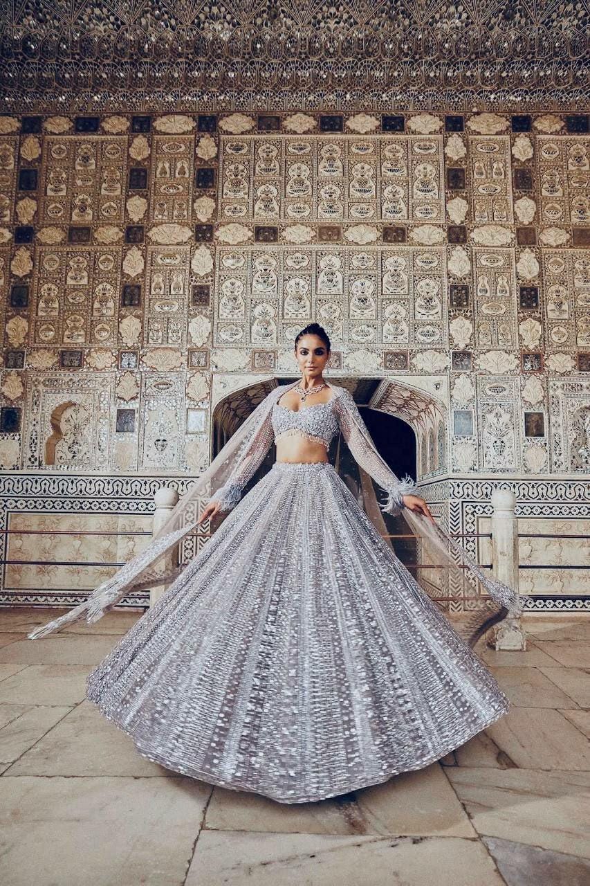 Shimmer Silk Lehenga Choli Set | Sequins Dori Work, 3.5 Meter Flair, Indian Wedding Wear