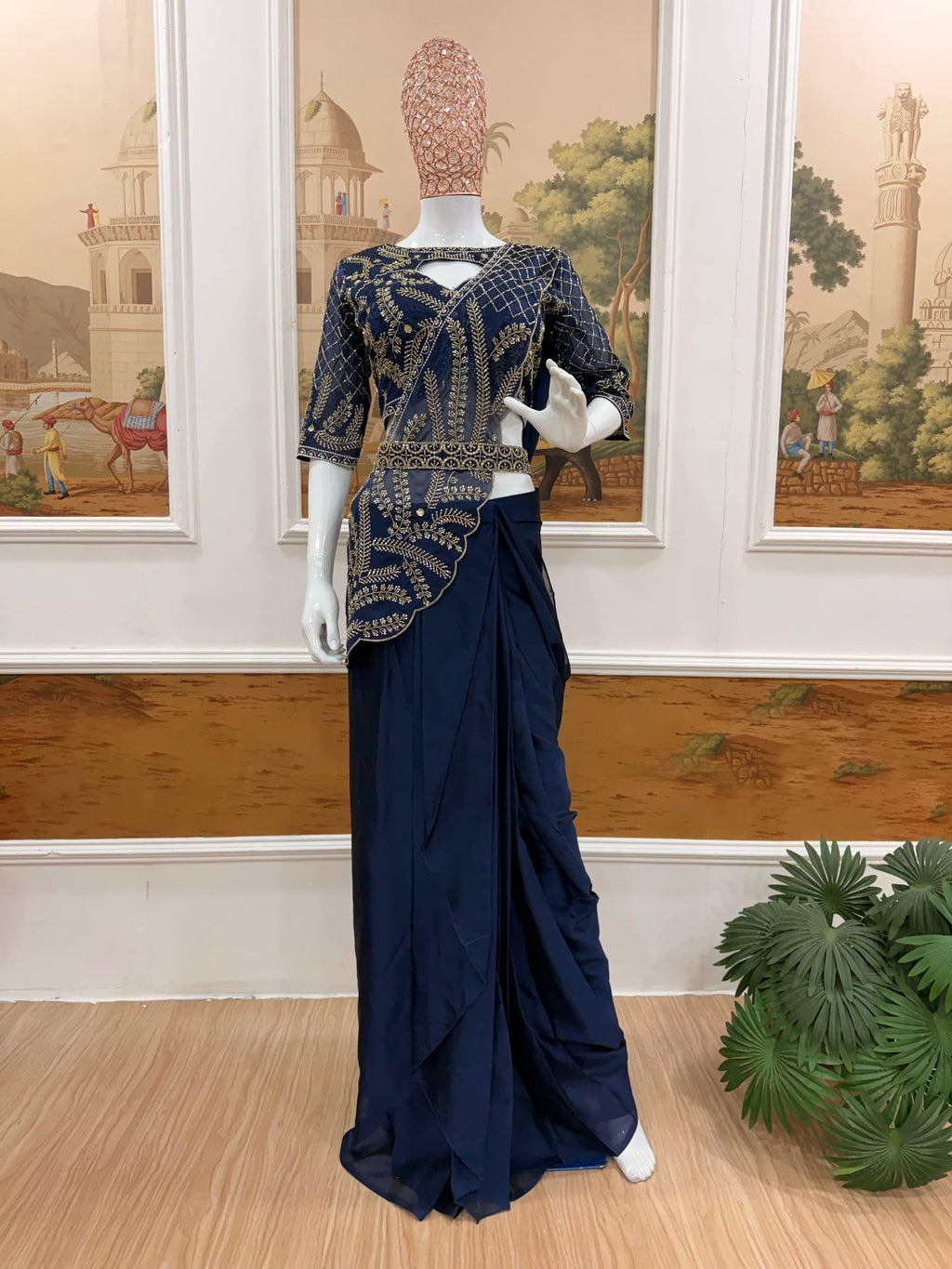 Ready to Wear Rangoli Silk Saree, Beads Embroidery, Pre-Stitched Party Wear Ensemble