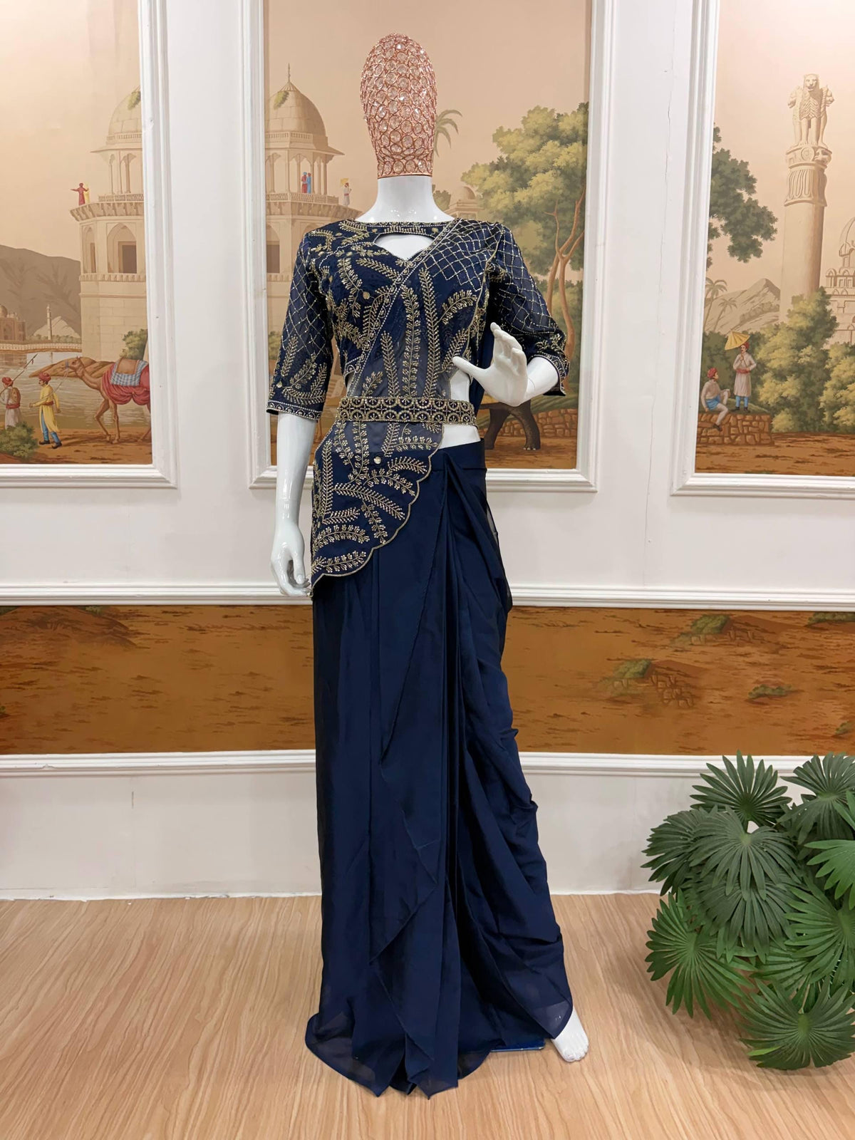 Ready to Wear Rangoli Silk Saree, Beads Embroidery, Pre-Stitched Party Wear Ensemble