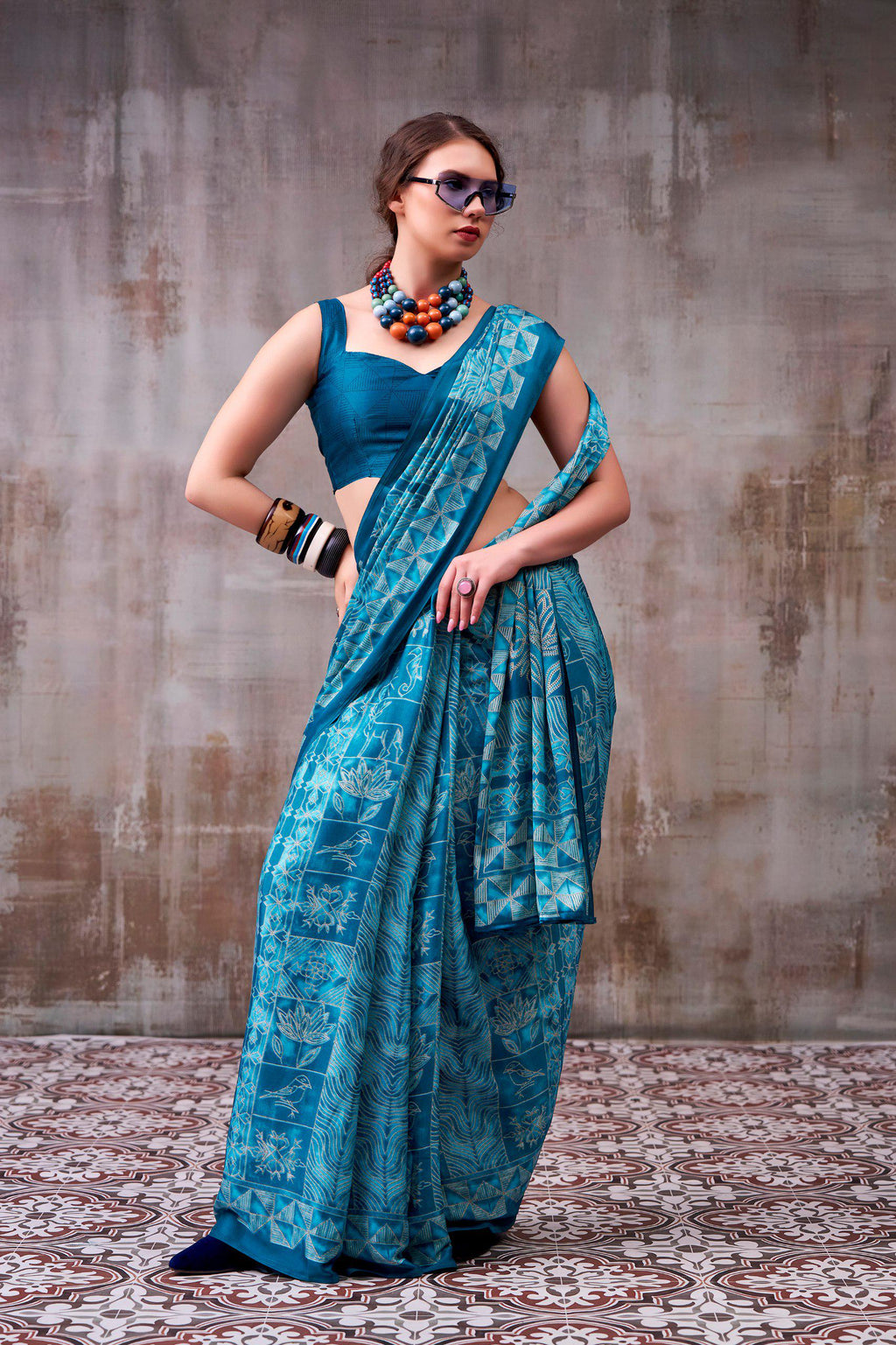 Satin Silk Printed Saree with Unstitched Blouse, Elegant Indian Festive Wear