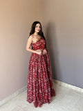 One Shoulder Floral Print Lehenga Choli Set | Ready-to-Wear Festive Wedding Outfit