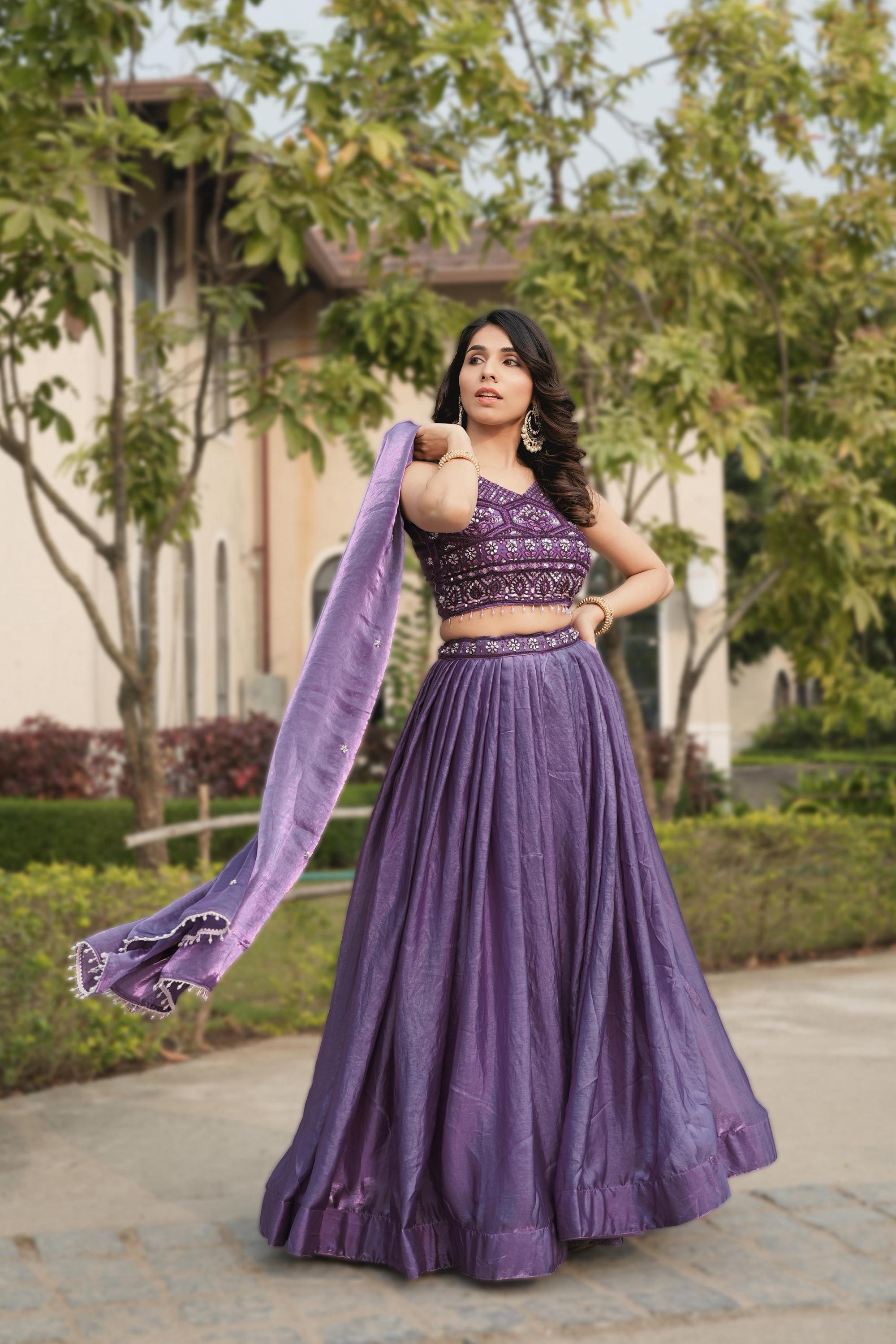 Designer Fendy Lehenga Choli Set, 5 Meter Flair, Beaded Belt, Wedding Reception Outfit