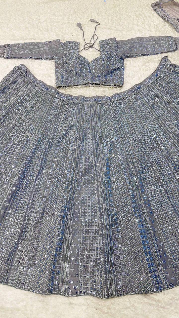 Shimmer Silk Lehenga Choli Set | Sequins Dori Work, 3.5 Meter Flair, Indian Wedding Wear