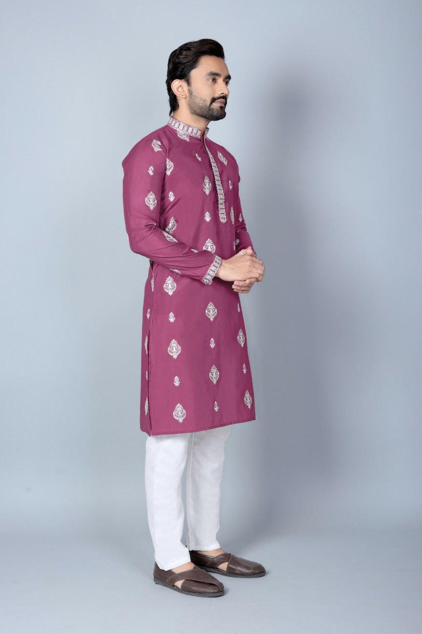 Men's Chanderi Silk Kurta Pajama Set, Traditional Indian Festive Wear, Wedding Party Outfit