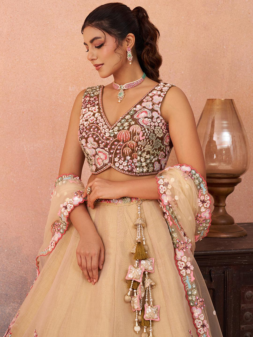Ombre Net Lehenga Choli Set, Sequins Embroidery, Bridal Wedding Party Wear