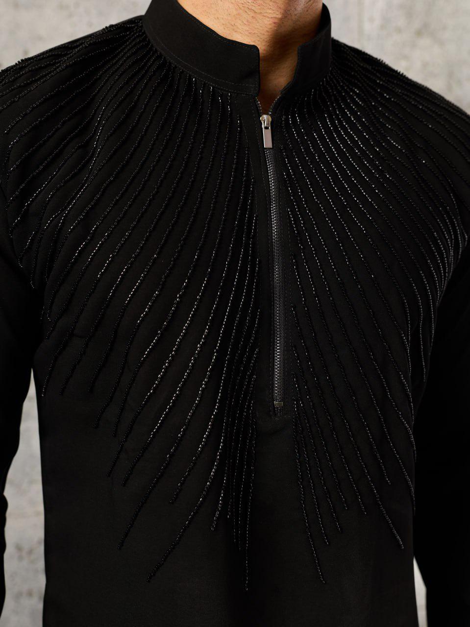 Men's Japanese Fabric Kurta Pant Set | Designer Beads Work Ethnic Wear