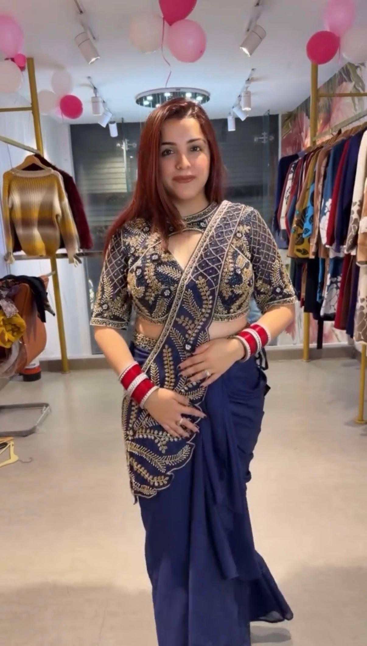 Ready to Wear Rangoli Silk Saree, Beads Embroidery, Pre-Stitched Party Wear Ensemble