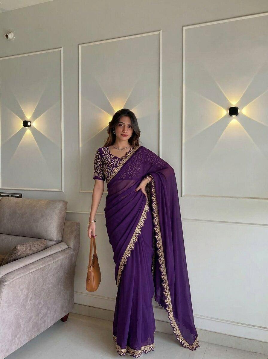 Rangoli Silk Embroidered Saree | Cutwork Lace Border, Mono Banglory Silk Blouse, Festive Wear