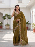 Fendy Satin Silk Saree with Embroidered Butti & Cutwork Border | Wedding Heavy Blouse