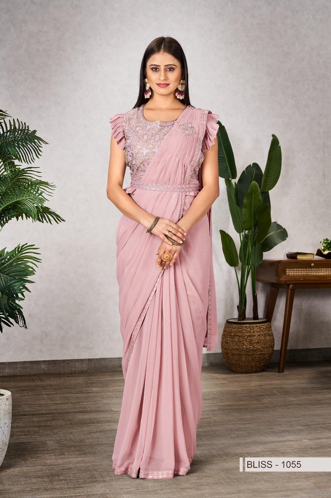 Ready-to-Wear Shimmer Georgette Saree with Embroidered Sequin Blouse, Festive Wear