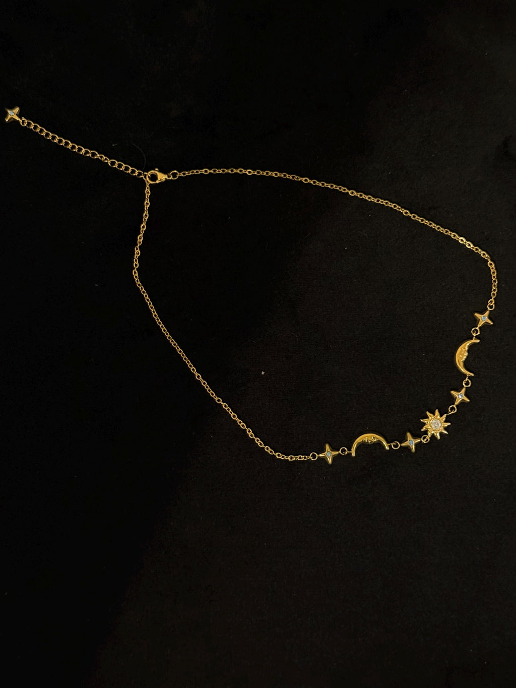 Gold Sun Moon Star Necklace, Celestial Charm, Stainless Steel, Waterproof Astrology Jewelry