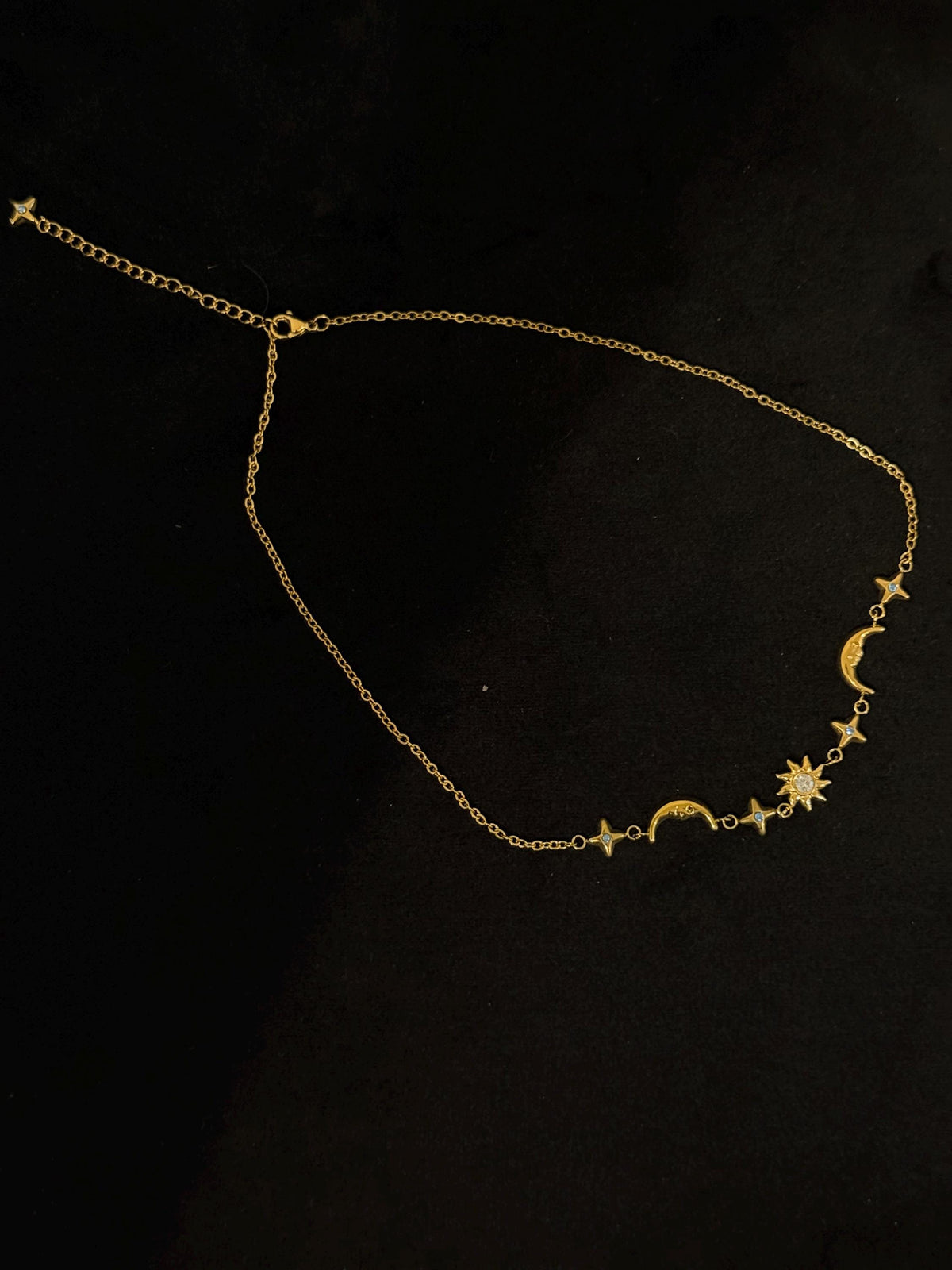 Gold Sun Moon Star Necklace, Celestial Charm, Stainless Steel, Waterproof Astrology Jewelry