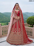 Red Silk Lehenga Choli, Peacock Dori Embroidery, Zari Diamond Work, Bridal Indian Set