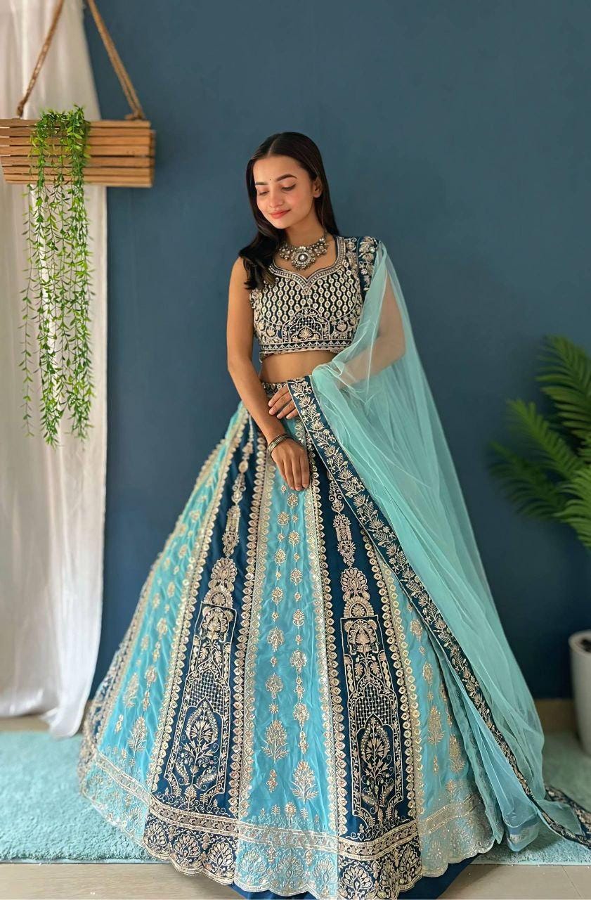 Faux Georgette Lehenga Choli Set | Sequins Embroidery Work, 3 Meter Flair