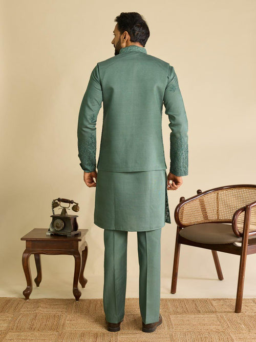 Art Silk Kurta Koti Set | Real Mirror Multi Thread Embroidery Wedding Outfit