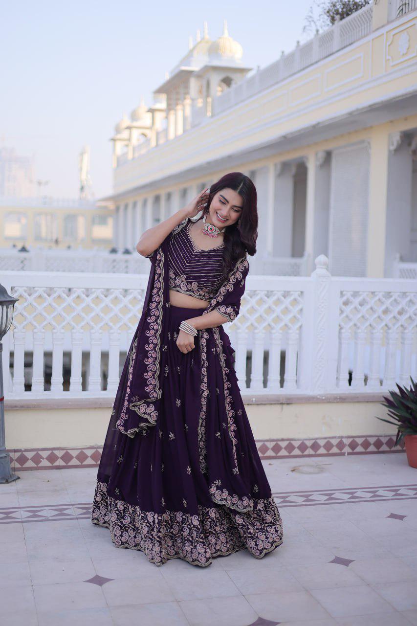 Fox Blooming Lehenga Choli Set, Sequins Zari Embroidery, Fully Stitched Wedding Outfit