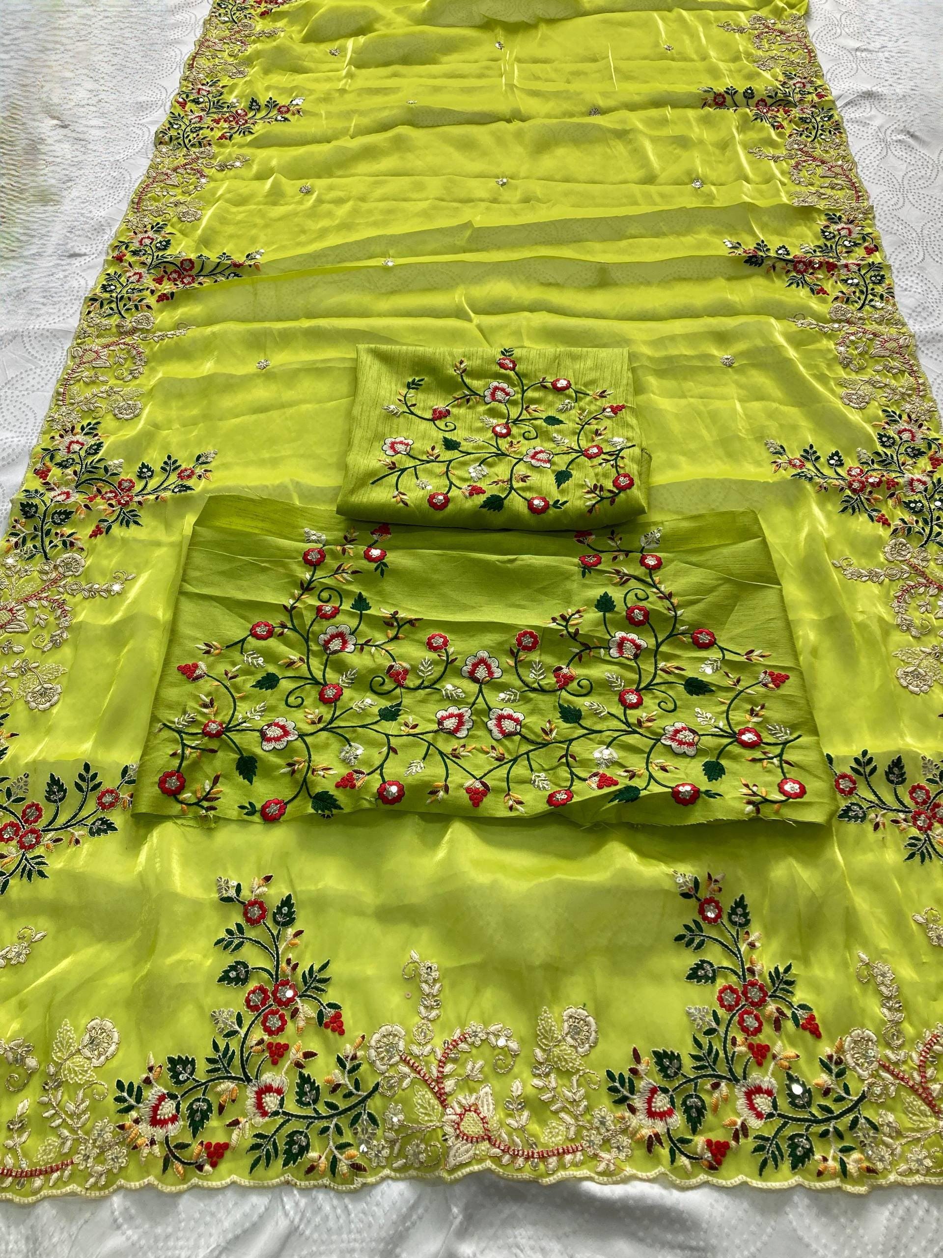 Zimmy Chu Silk Saree, Embroidered Butta, Cutwork Border, Wedding Designer Saree, Mono Banglory Blouse