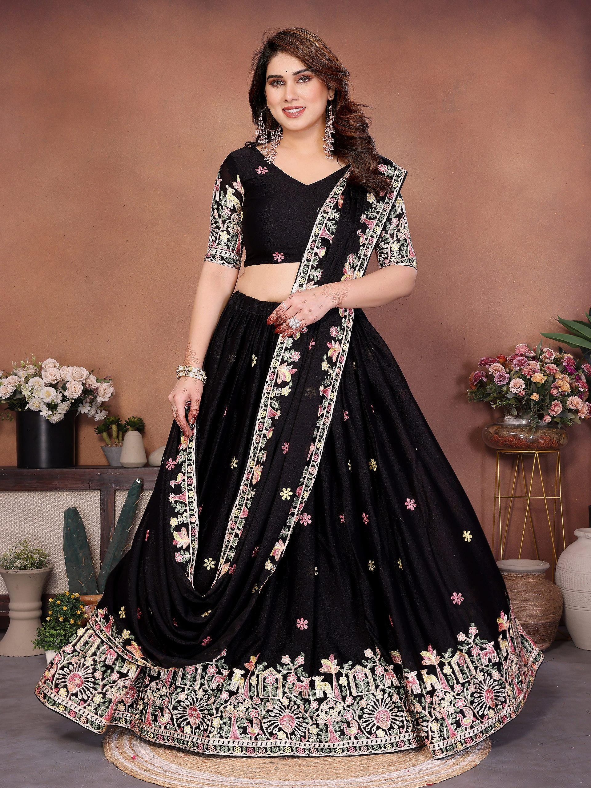 Embroidered Star Georgette Lehenga Choli Set | Indian Wedding Wear, Bridal Festive (3 Colours)
